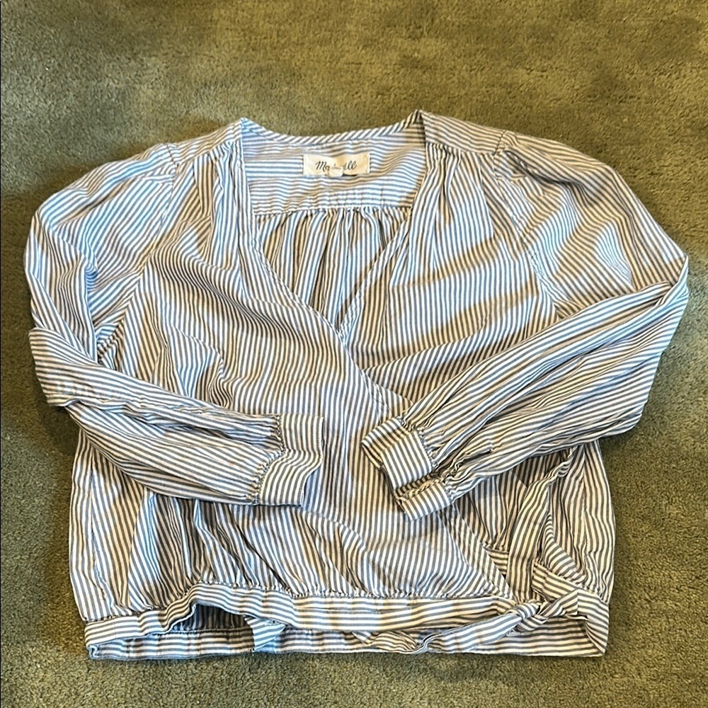 Madewell Blue and White Striped Wrap Top